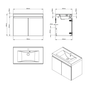 Coast 800mm White Gloss Wall Hung Basin Unit complete with Basin