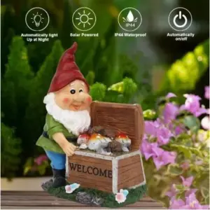 Solar Gnome Garden Ornament LED Welcome Chest Home Patio Flower Bed Lighting