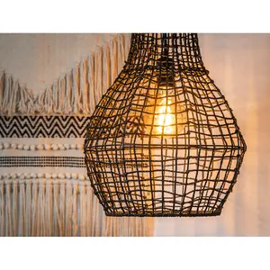 Lucide Alban Scandinavian Rattan Pendant Light 35cm - 1xE27 - Black