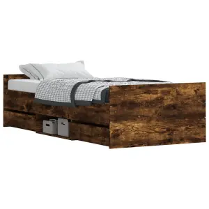 Berkfield Bed Frame with Headboard and Footboard Smoked Oak 90x200 cm