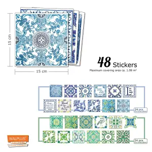 Walplus Green English Azulejo Combo Mix Tile Stickers