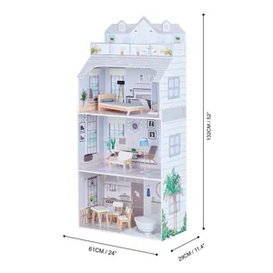 Olivia's Little World Deluxe 3-Story Wooden Doll House for 12" Dolls