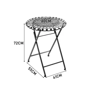 Black Round Folding Faux Rattan Garden Table with Footrest