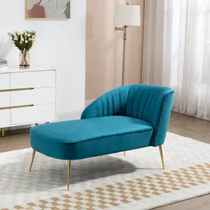 Vieste 130cm Wide Teal Velvet Fabric Shell Back Chaise Lounge Sofa with Golden Coloured Legs