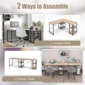 Costway L-Shaped Corner Computer Desk Study Writing Desk Workstation with Storage Shelf