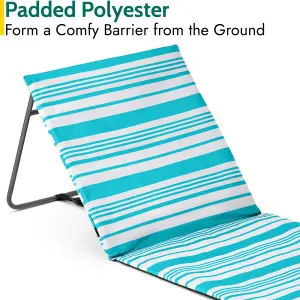 Beach Mat With Adjustable Backrest Folding Sun Lounger Chair With Carry Handle - Blue