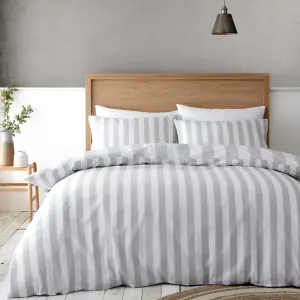 Catherine Lansfield Cove Stripe Reversible Duvet Cover Set with Pillowcase Silver Grey