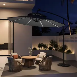 Double-Top Cantilever Parasol with Lights and  Black Round Parasol Base