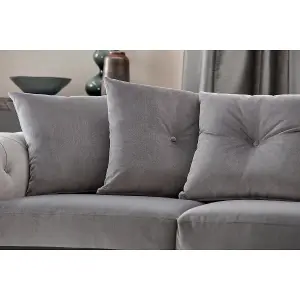 Derby Fabric Grey 3 Seater Sofa Scatter Back, Scroll Arms