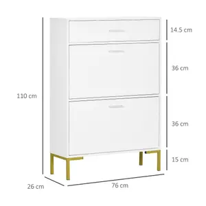 HOMCOM Shoe Storage Cupboard with 2 Flip Doors and Sliding out Drawer, White