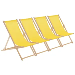 Harbour Housewares - Folding Wooden Garden Deck Chairs - Yellow - Pack of 4