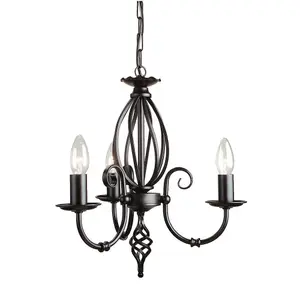 3 Bulb Chandelier Ceiling Light Artisan Knot Twist Detail Black LED E14 60W