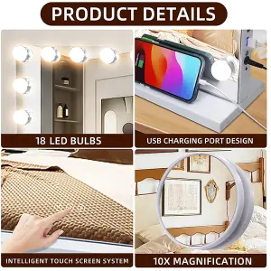 Matteo Hollywood Vanity Mirror Makeup Mirror 18 LED Dimmable Bulbs 3 Colour Bedroom Cosmetic Mirror Table and Wall MT008058-1