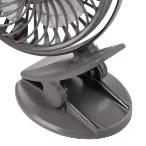 Hardys 3 Speed USB Rechargeable Clip On Cooling Portable Fan Desk Computer Pushchair - Grey