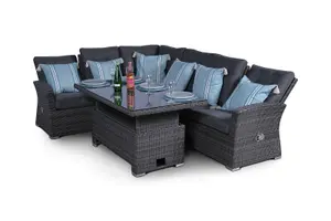 Seville Outdoor Rattan Garden Corner Sofa Dining Set with 3m Parasol - Grey