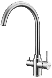 FilterLogic Tazmin 3 Way Triflow Monobloc Mixer Kitchen Filter Tap - Brushed Steel with Free Filter System