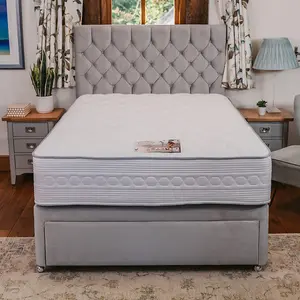 Sophia Briar-Rose Clemence 1000 Pocket Sprung Memory Foam Luxury Divan Bed Set 6FT Super King 2 Drawers Side - Plush Light Silver