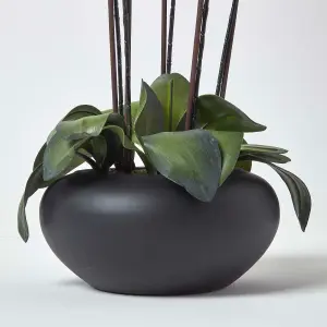 Homescapes Large Oriental Style Cream Orchids in Black Bowl