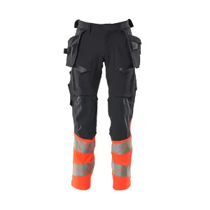 Mascot Accelerate Safe Trousers with Holster Pockets - Dark Navy/Hi-Vis Red   (32.5) (Leg Length - Long)