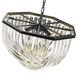 Luminosa Spring 5 Light Ceiling Pendant Black Chrome, Clear with Crystals, E14