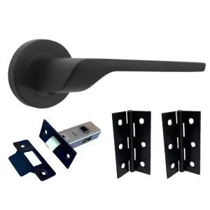 UNO-2 Door Handle Pack Modern Matt Black Lever on Rose Internal Handles + 64mm Latch & Hinges