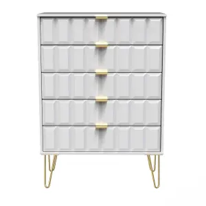 Cube Ready assembled Matt white 5 Drawer Chest of drawers (H)1075mm (W)765mm (D)415mm