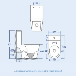 Nes Home Bathroom Short Projection Rimless Close Coupled Toilet Pan & Seat