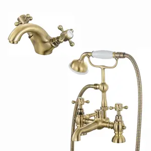 ENKI Camberley Antique Brass Brass Bathroom Mixer Tap Pack BBT0142