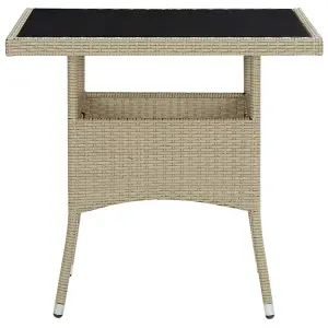 Berkfield Outdoor Dining Table Beige Poly Rattan and Glass