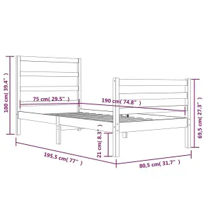 Berkfield Bed Frame White Solid Wood Pine 75x190 cm 2FT6 Small Single