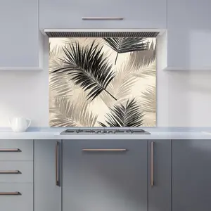 Black And White Tropical Palm Leaves Premium Glass Kitchen Splashback W700mm x H650mm