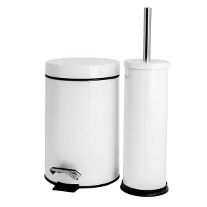 Harbour Housewares - Round Toilet Brush & Bin Set - White