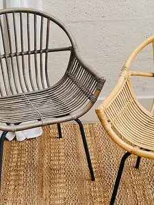 Interiors by Premier Grey Wash Natural Rattan Chair, Rustless Rattan Chair, Easy Cleaning Rattan Armchair