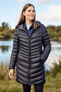 Womens Florence Long Padded Jacket | Black | Size 10 | Mountain Warehouse | Water-Resistant, Lightweight, Microfibre Insulation