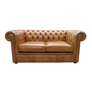 Chesterfield 2 Seater Old English Tan Real Leather Sofa Bespoke In Classic Style