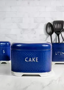 KitchenCraft Large Square Biscuit Tin Storage Cake Jar Navy Kitchen Vintage