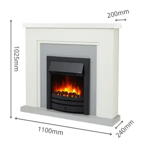 Bempton Electric Fireplace Suite - White top, Grey hearth, Black fire