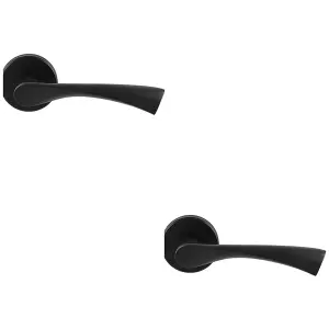 2 PACK - PAIR Matt Black Door Handle Angular Twisted Lever on Round Rose Concealed Fix