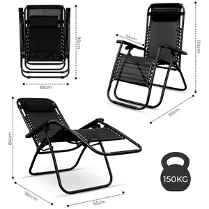 2X ZERO GRAVITY CHAIR GREY RECLINING OUTDOOR GARDEN SUN LOUNGER