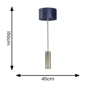 ValueLights Lexy Antique Brass Rotary Dimmer Switch Floor Lamp with Navy Blue Velvet Shade