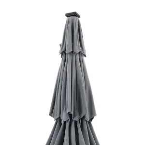 3-Tier Umbrella with Solar Lights and Black Concrete-Filled Patio Umbrella Stand