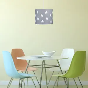 First Choice Lighting Set of 2 Grey with White Stars 25cm Light Shades