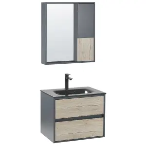 Bathroom Vanity Set with Mirrored Cabinet 60 cm Light Wood and Grey TERUEL