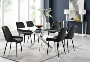 Furniturebox UK Leonardo 6 Dining Table and 6 Black Pesaro Black Leg Chairs