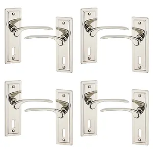 URBNLIVING 159mm Length 8 Pcs Como Metal & Polished Nickel Lever Latch Door Keyhole Handles Set