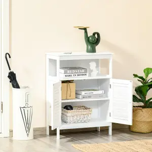 kleankin Wooden Bathroom Floor Cabinet with Door Corner Storage Oragnizer White