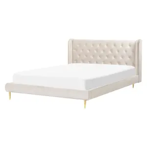 Velvet EU King Size Bed Beige FORBACH