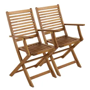 Charles Bentley FSC Acacia Wooden Pair of Foldable Outdoor Dining Armchairs