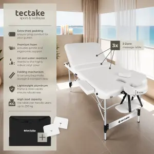 Massage Table Ko Tao - 3 zones, 78cm wide, aluminium frame, folding, carry bag - white