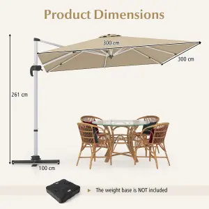 Costway 3M Outdoor Patio Umbrella Square Cantilever Parasol w/ 360 Rotation & Adjustable Tilt